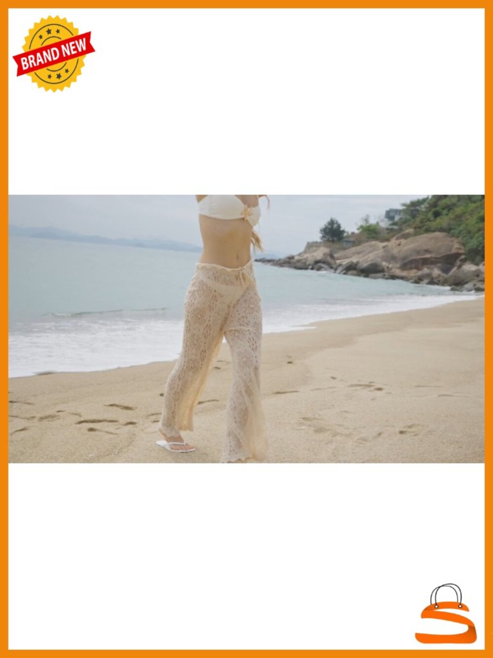 Crochet High Waisted Beach Cover Up Pants Mesh Knit Sheer Swim Coverup - Picture 5 of 6